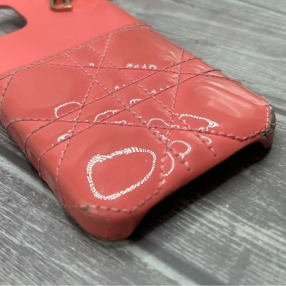 DIOR Lady Dior Lambskin Quilted Leather iPhone 14 Phone Case w/ Logo Charm Pink